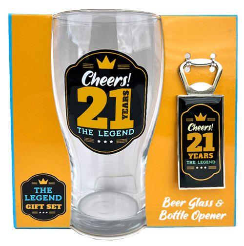 Birthday 21st Beer Glass Bottle Open Set - Giftolicious
