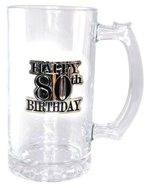 Birthday 80th Badged Straight Stein Beer Mug - Giftolicious