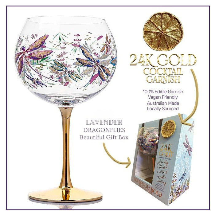 Golden Glamour Glass Lavender Dragonflies