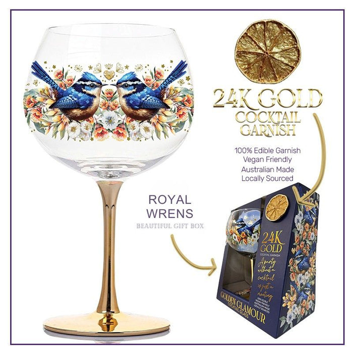 Golden Glamour Glass Royal Wrens