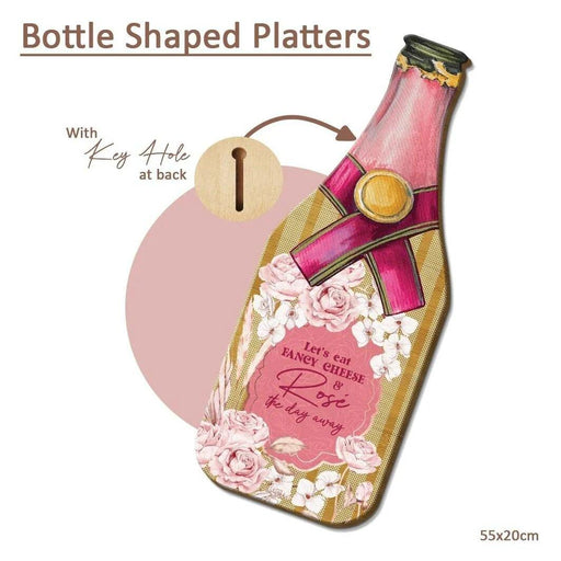 Bamboo Champagne Bottle Platter Rose The Day Bsp02 - Giftolicious