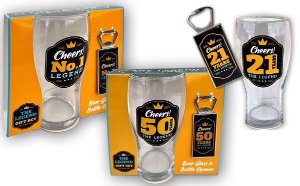 Birthday 50th Beer Glass Bottle Open Set - Giftolicious