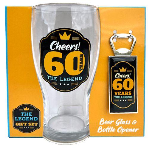 Birthday 60th Beer Glass Bottle Open Set - Giftolicious