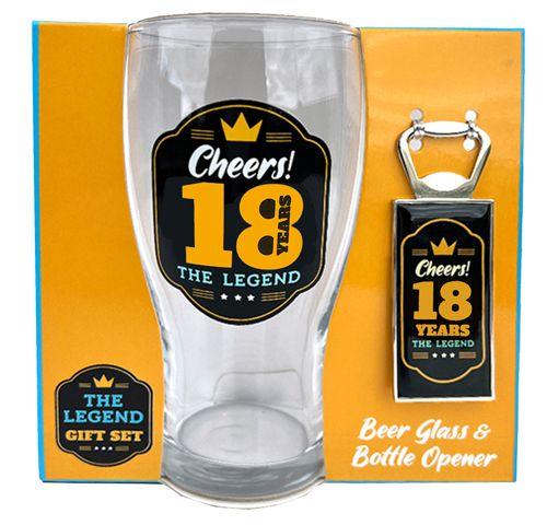 Birthday Birthday 18th Beer Glass Bottle Open Set - Giftolicious