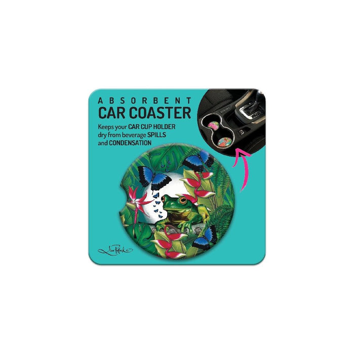 Ceramic Car Coaster Green Frog. - Giftolicious