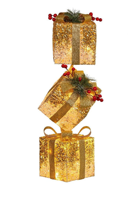 Christmas Present Display Stack With Lights­ 63cmh - Giftolicious