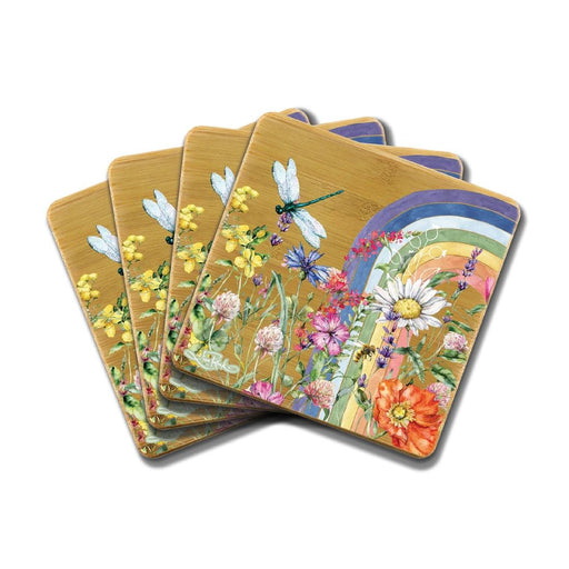 Coaster Set Wildflower Rainbow Eco-friendly Bamboo - Giftolicious