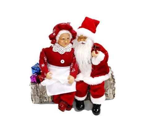 Xmas Santa & Mrs Claus Sitting 28cm Figurine - Giftolicious