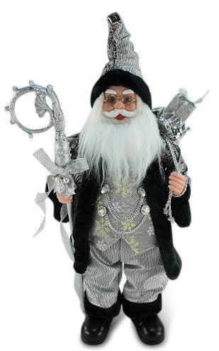 Xmas Standing Santa Black And Silver With Music 60cm Figurine - Giftolicious